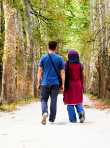 muslim couple walking